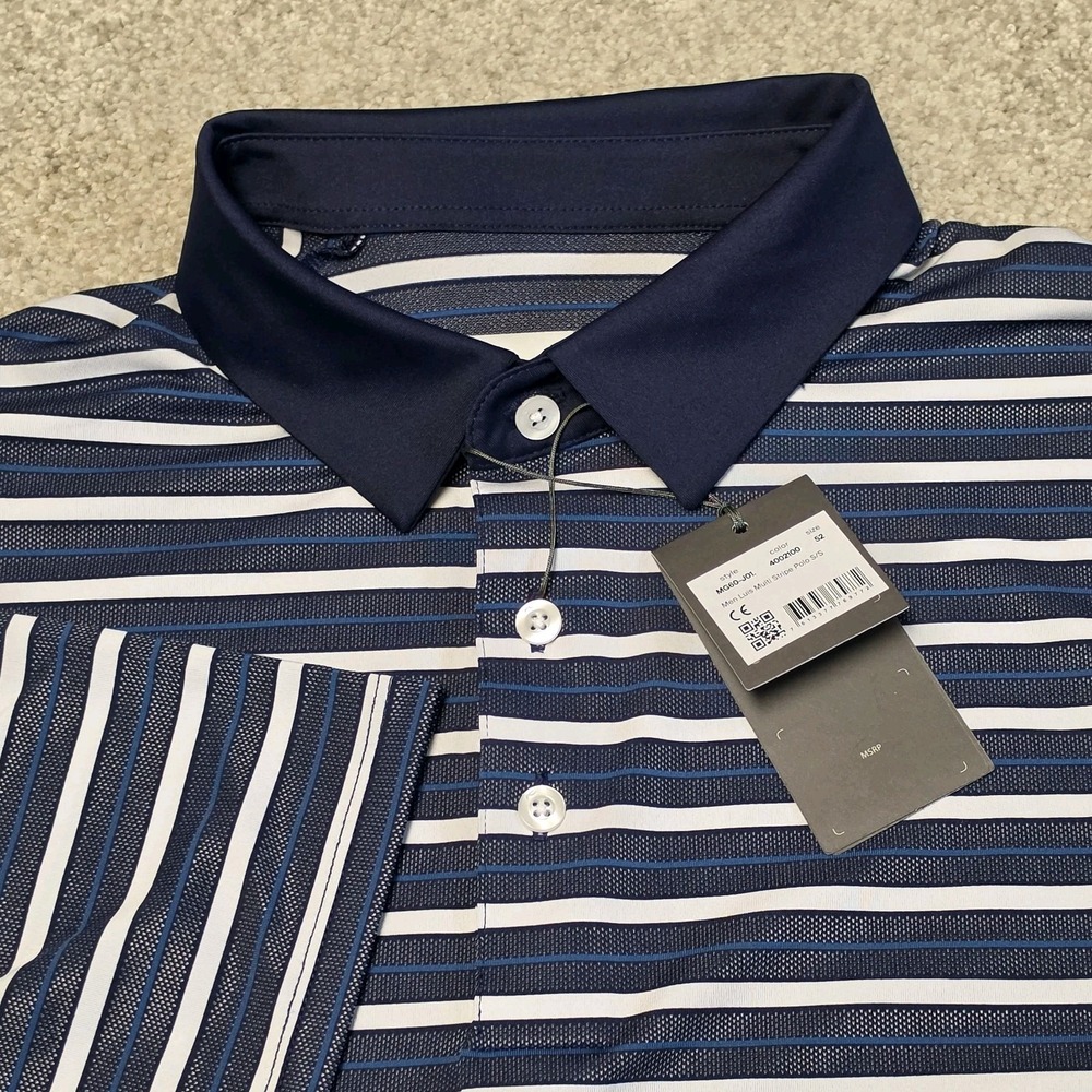 KJUS Luis Multi Stripe Golf Polo Shirt Mens 52 L Navy White Comfort Fit NWT